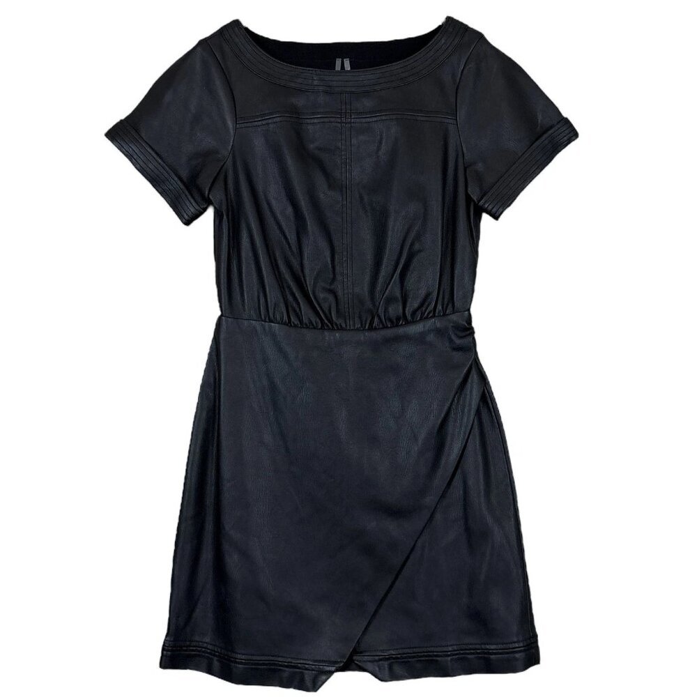 Anthropologie Faux Leather Side Wrap Keyhole Back Cocktail Dress Black Size US 0
